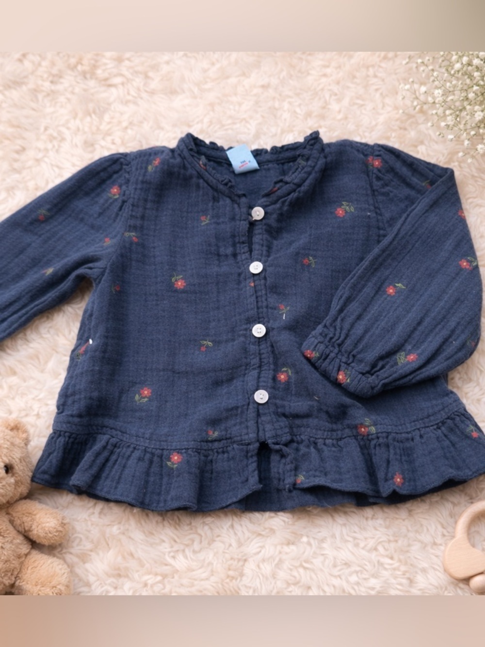 Old Navy Blue Floral 2T Girls Shirt, 100% Cotton